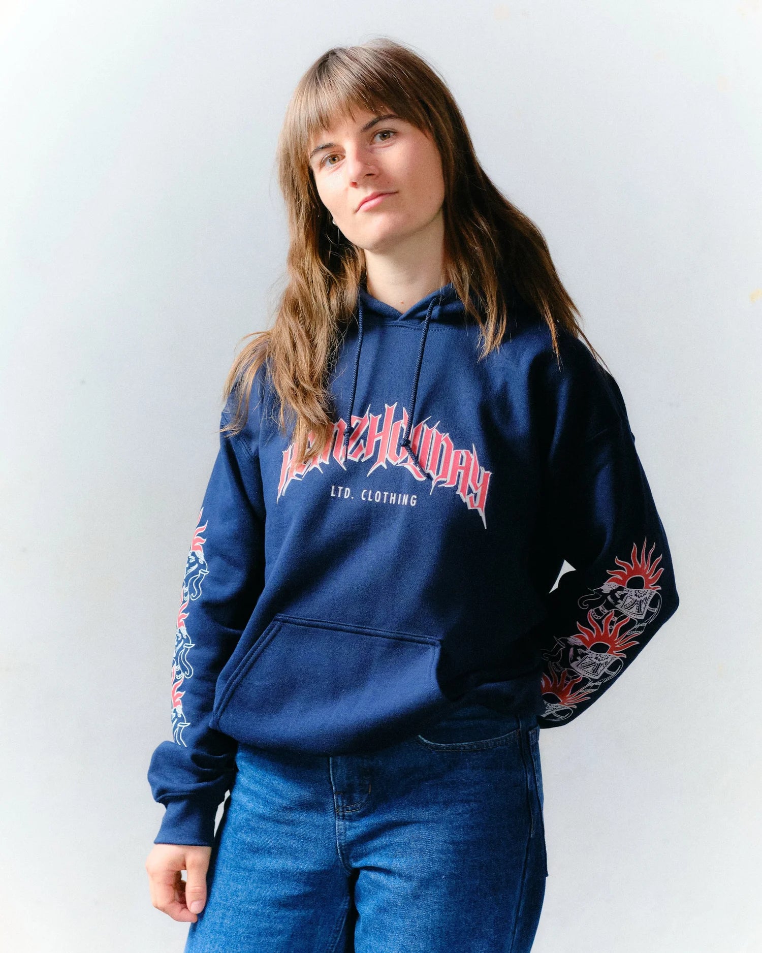 Hoodie - Navy Blau rot-weiss