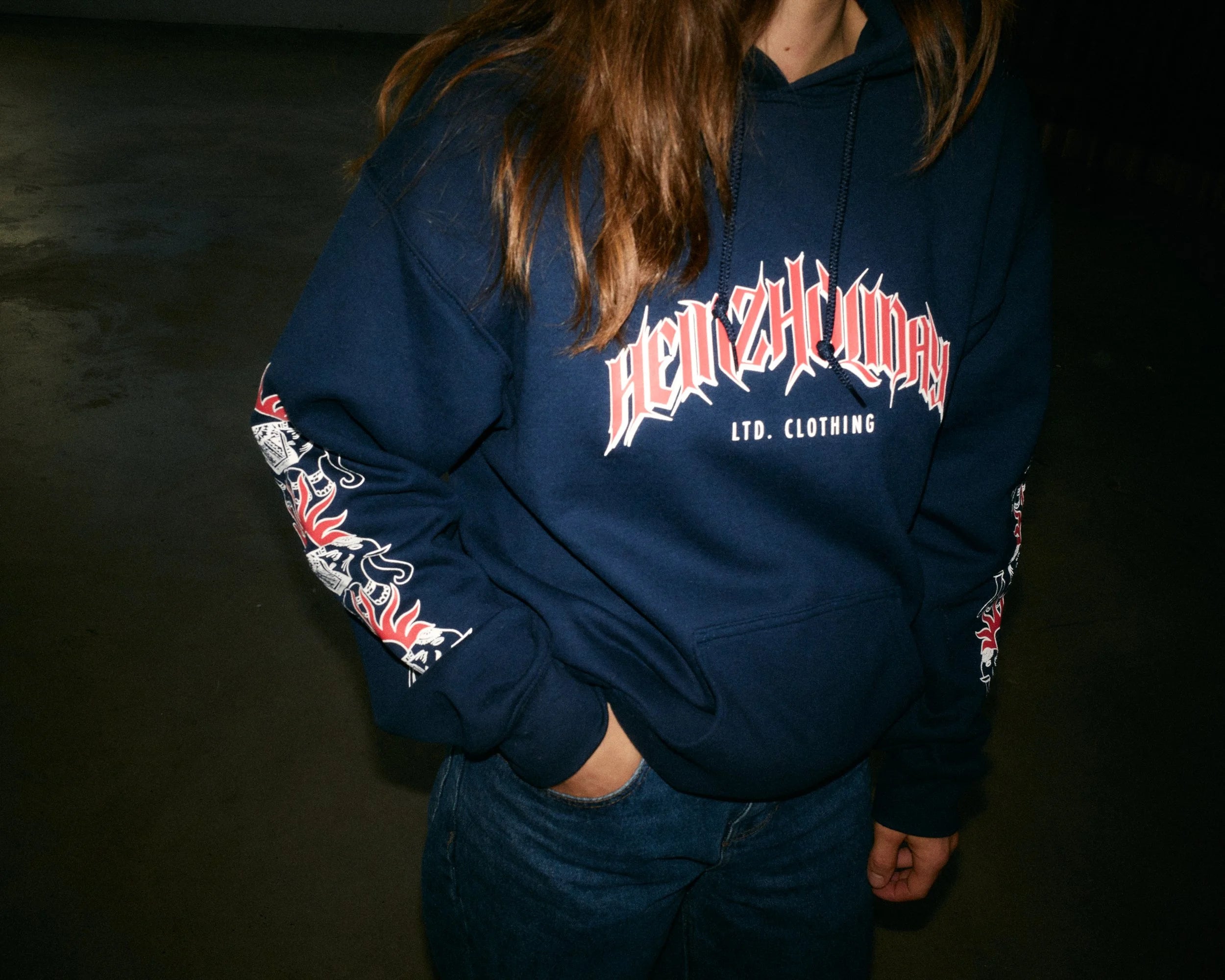 Hoodie - Navy Blau rot-weiss